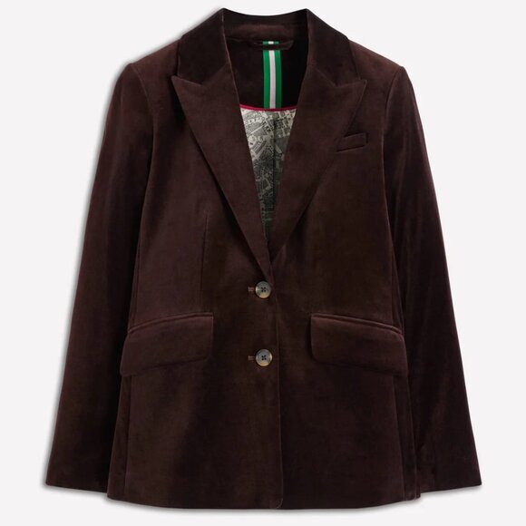 Boden Stamford Velvet Blazer in Espresso Brown - Women's Size US 10R (NWD)
